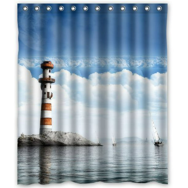 Lighthouse Waterproof Bathroom Polyester Shower Curtain Liner Water Resistant